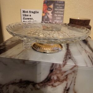 FB Rogers Crystal Cake Stand with Gold Base VINTAGE